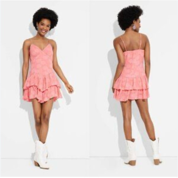 Women's Triangle Cup Tiered Mini Skater Dress - Wild Fable Pink Size large - Picture 10 of 10